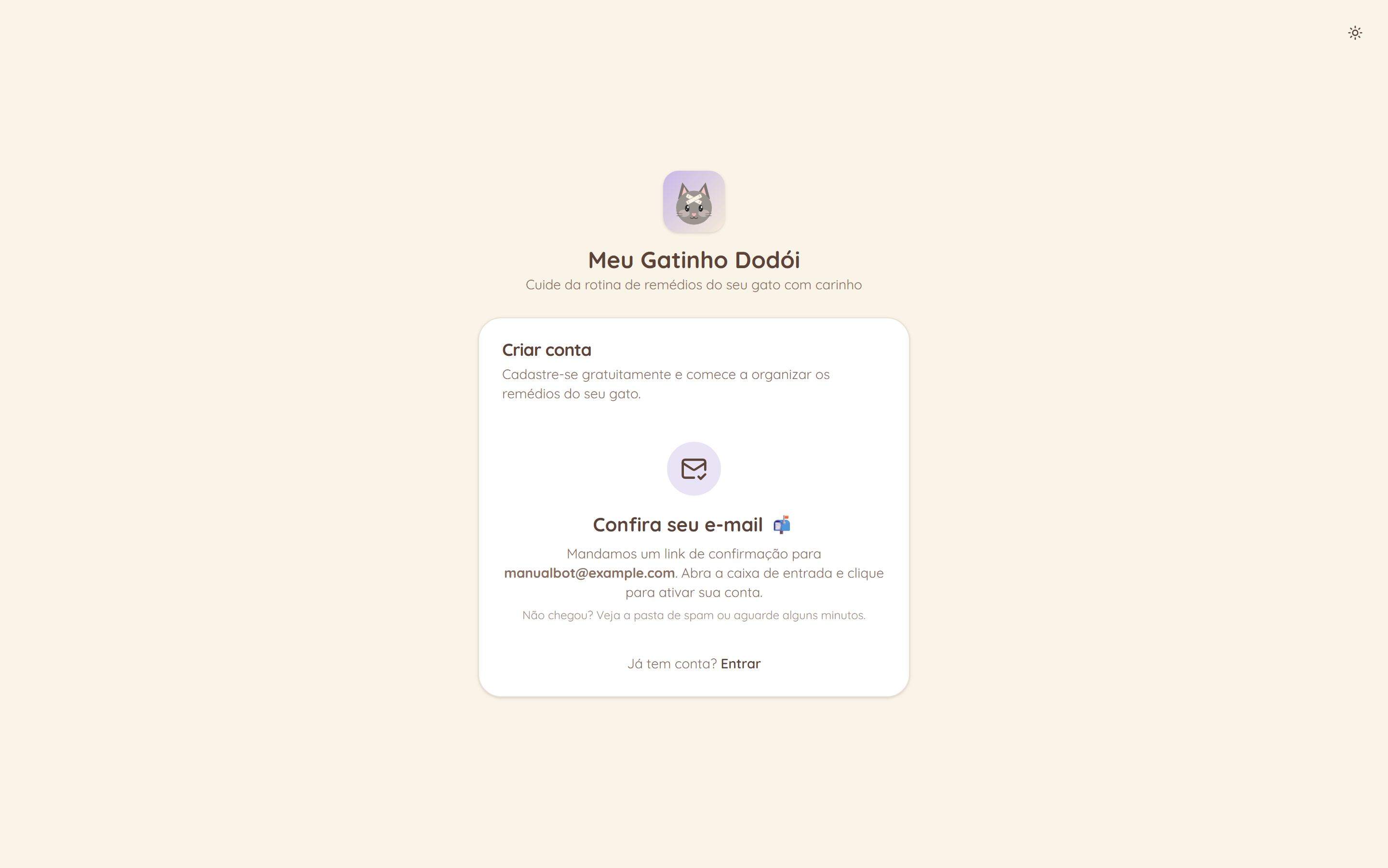 A tela "Confira seu e-mail" depois do cadastro.