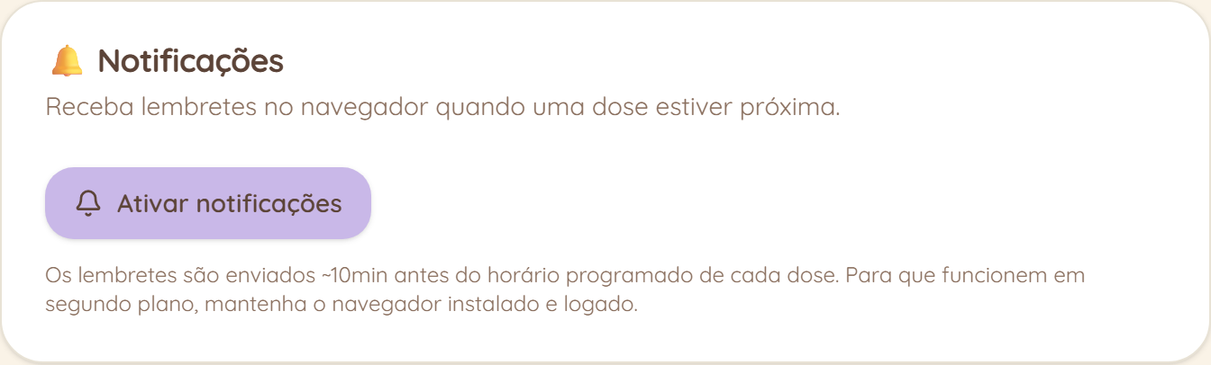 O card de notificações fica em Configurações.