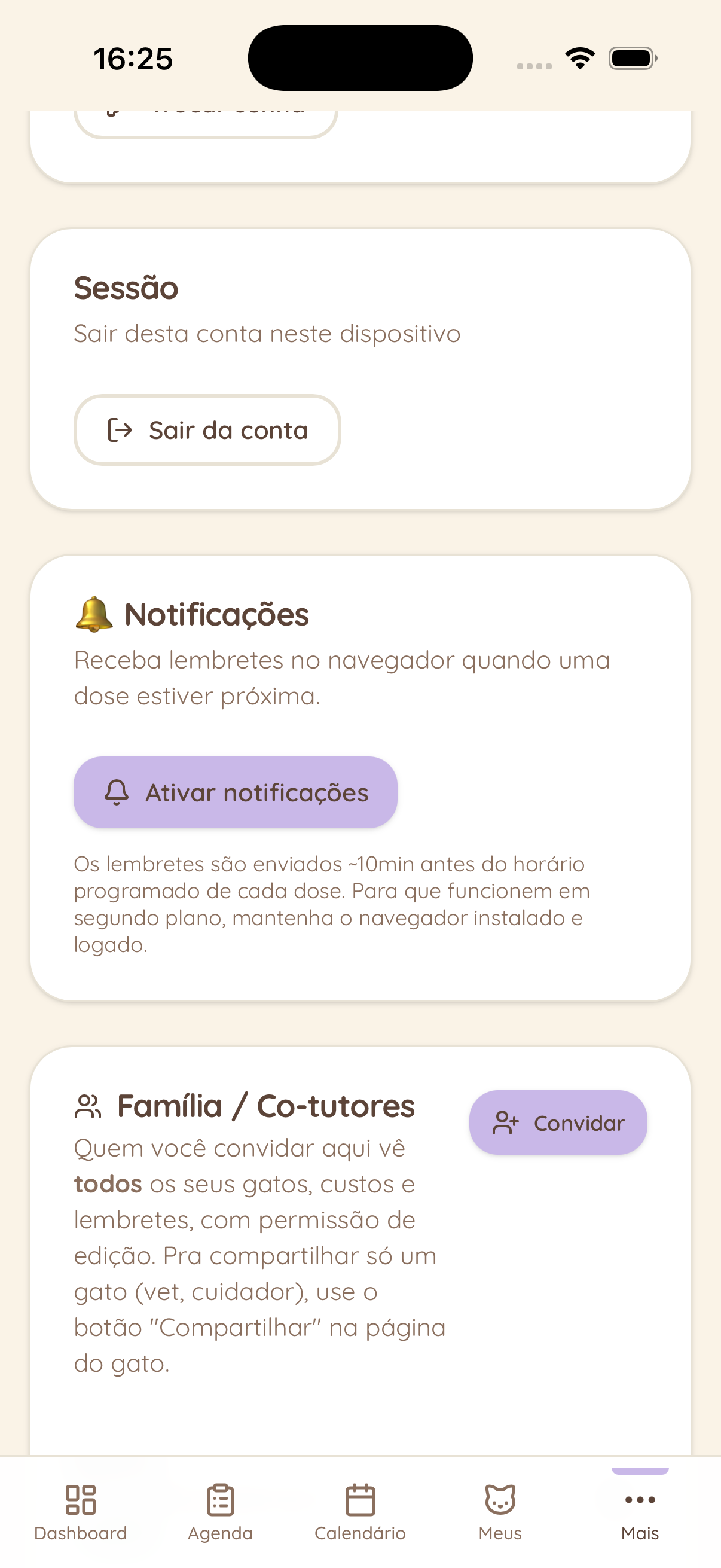 Card 'Notificações' antes de ativar, com o botão 'Ativar notificações' destacado.
